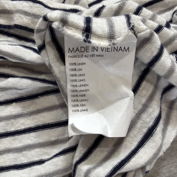 Club Monaco 100% Linen Striped Long Sleeve Tee Round Neck Stretch Thin Medium - Picture 5 of 7